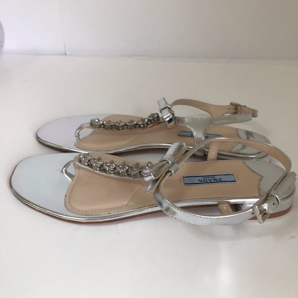 Prada Silver Rhinestone Sandals New wo Box - Picture 6 of 8